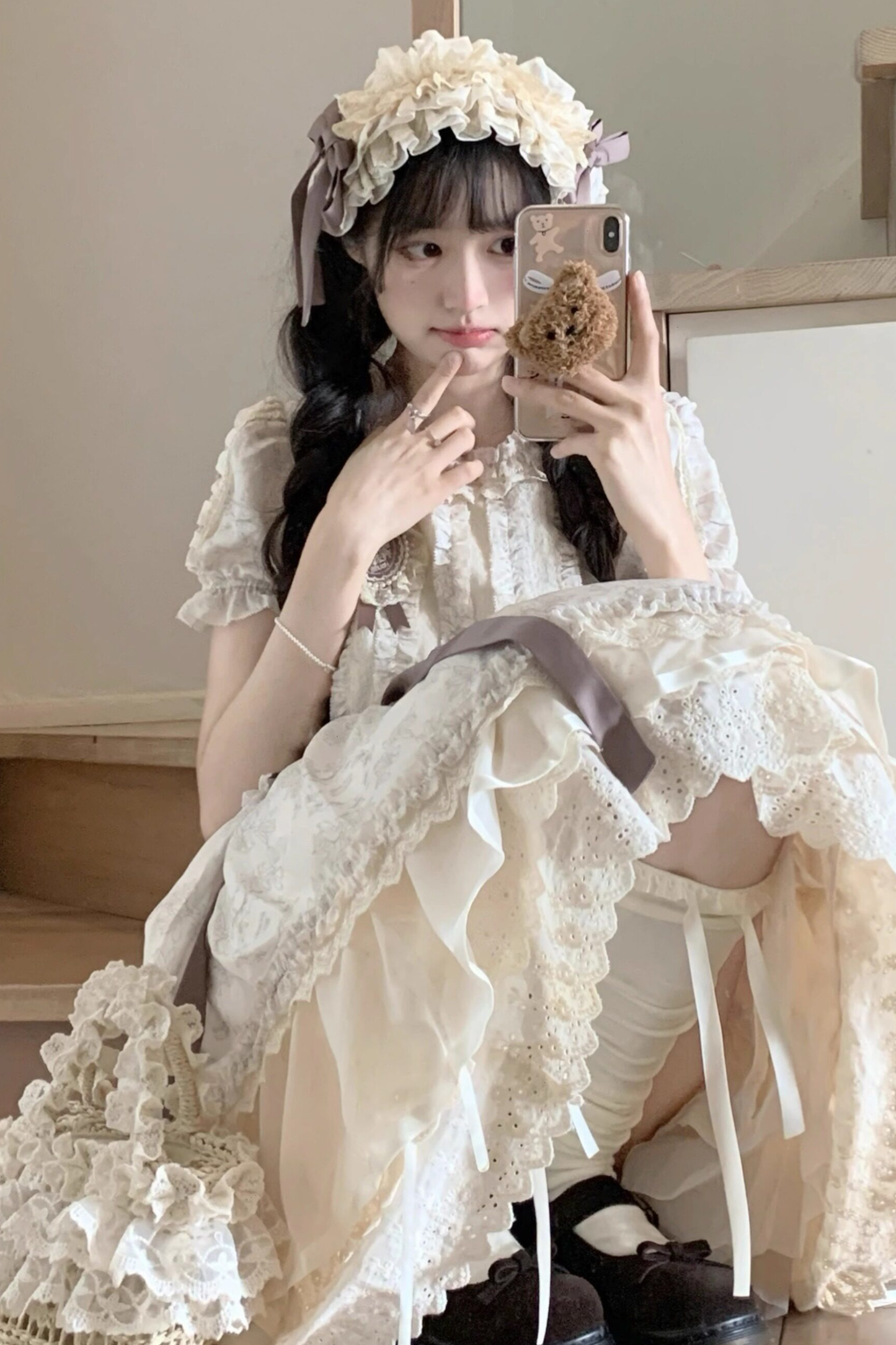 French Elegance Floral Lolita Dress + Badge + Headband + Headband