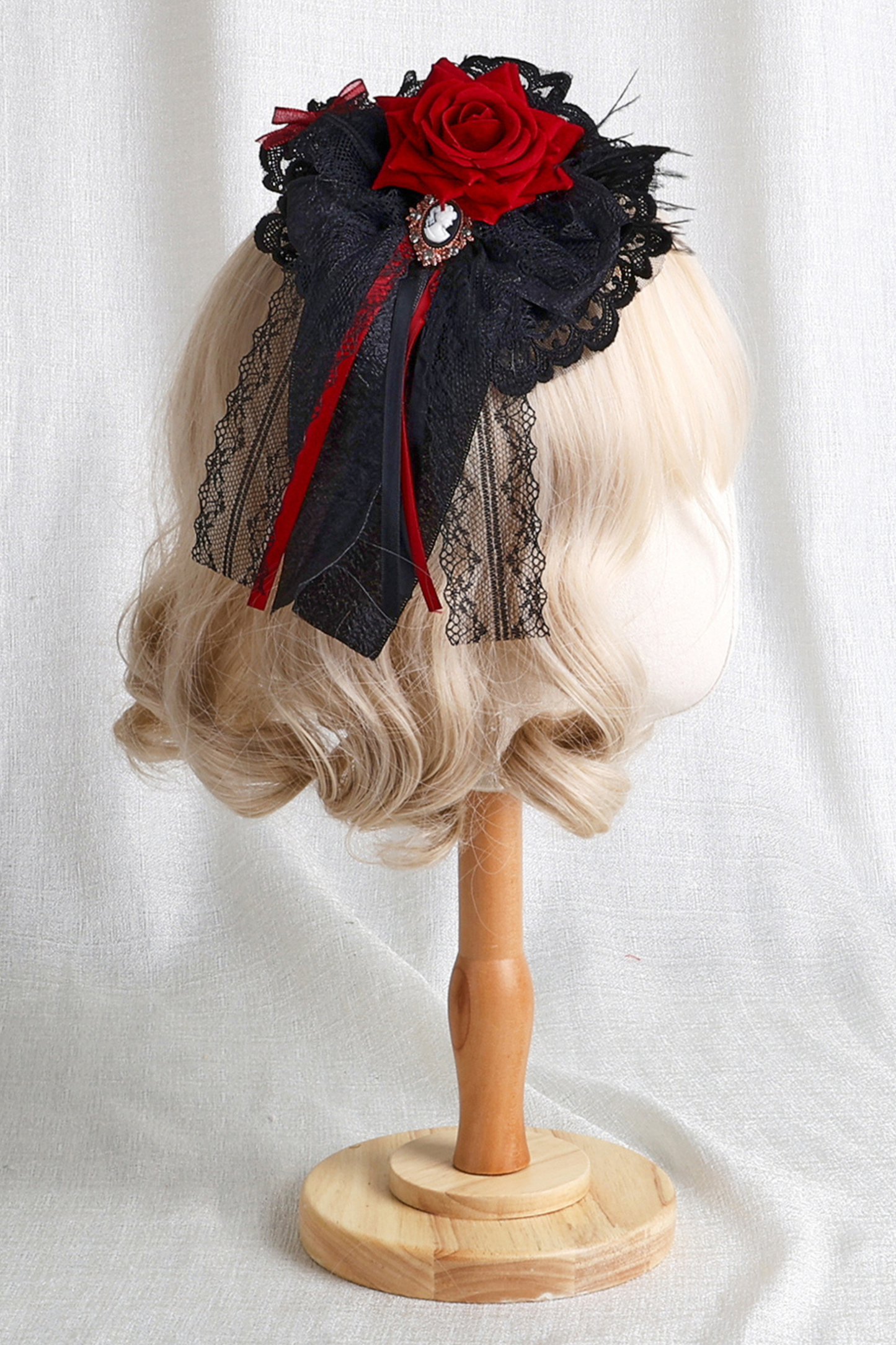 Dark Frilled Lolita Hairband + Flat Hat + Hat Clip + Ribbon Clip + Sleeve