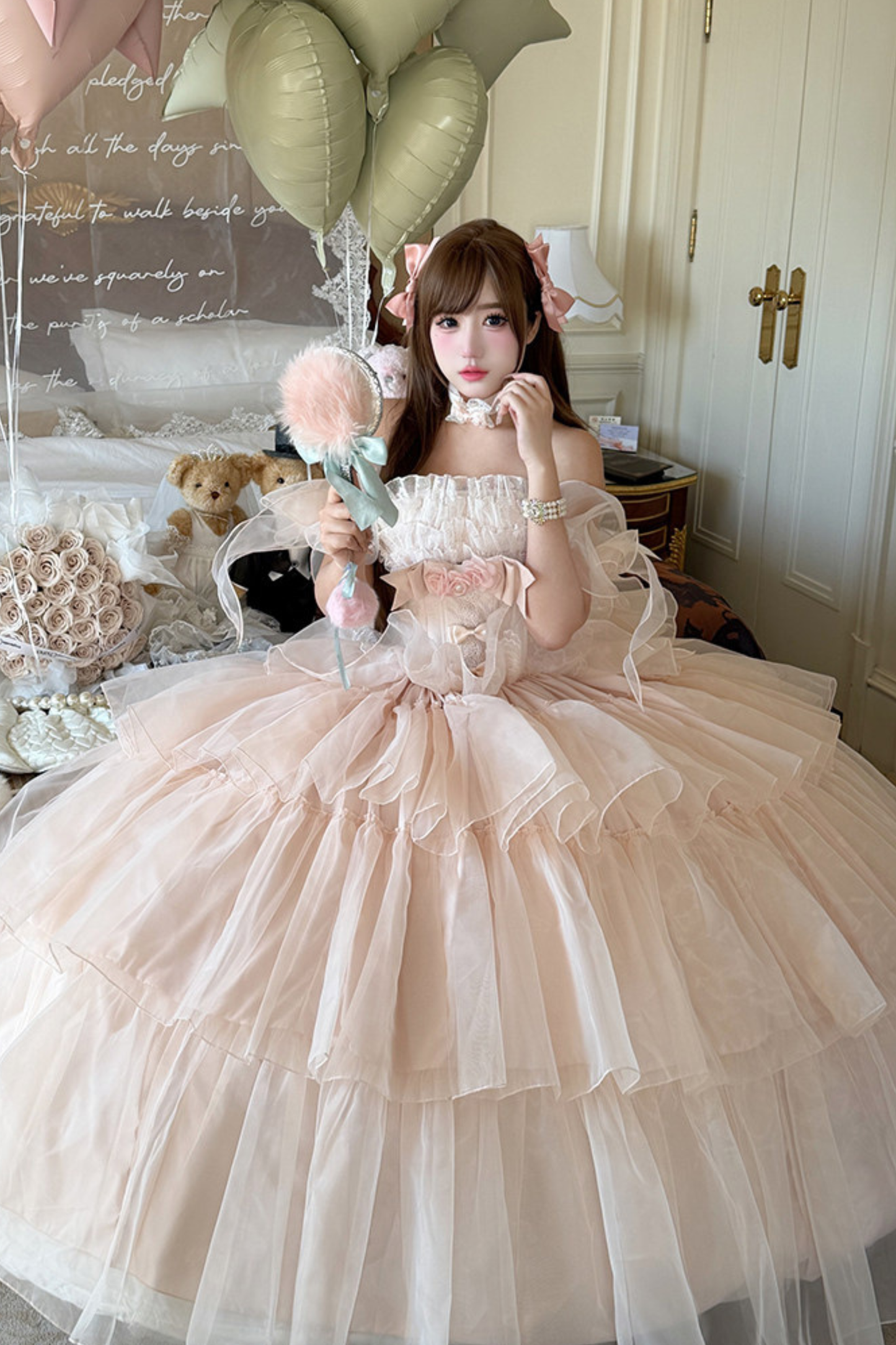 [Vorbestellung bis 30. März]Reines, süßes Hochzeitskleid + Ärmel + Schal