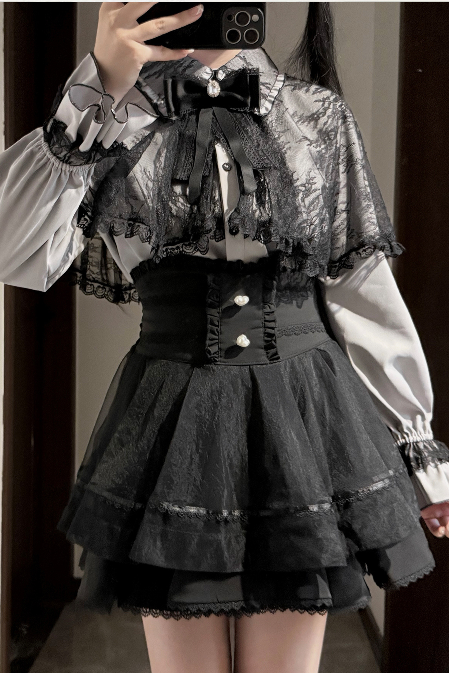 レースケープツーピーススカート+レースシャツ