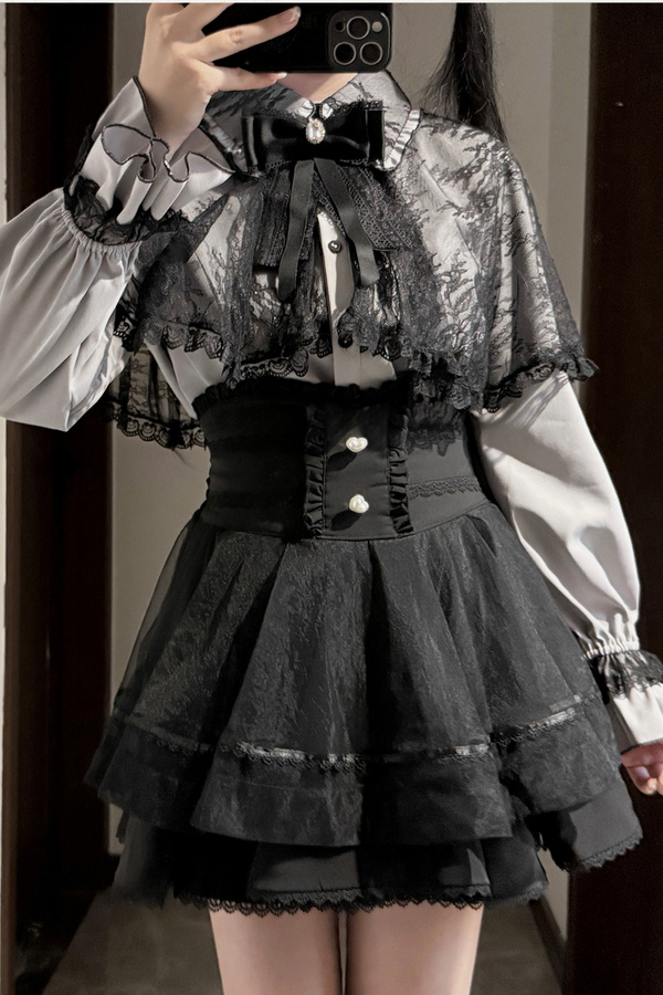 レースケープツーピーススカート+レースシャツ