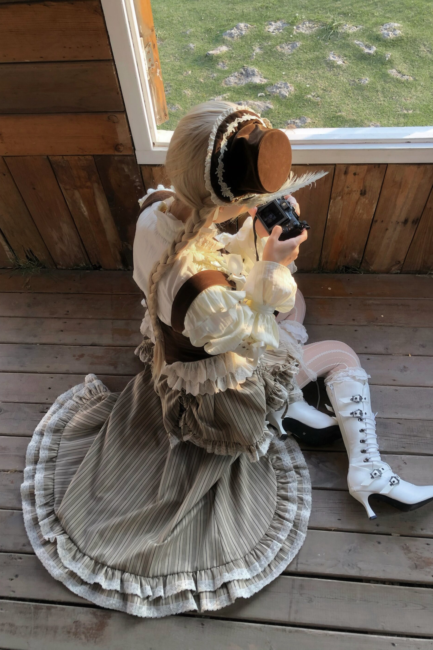 스트라이프 레이스 티어드 스커트