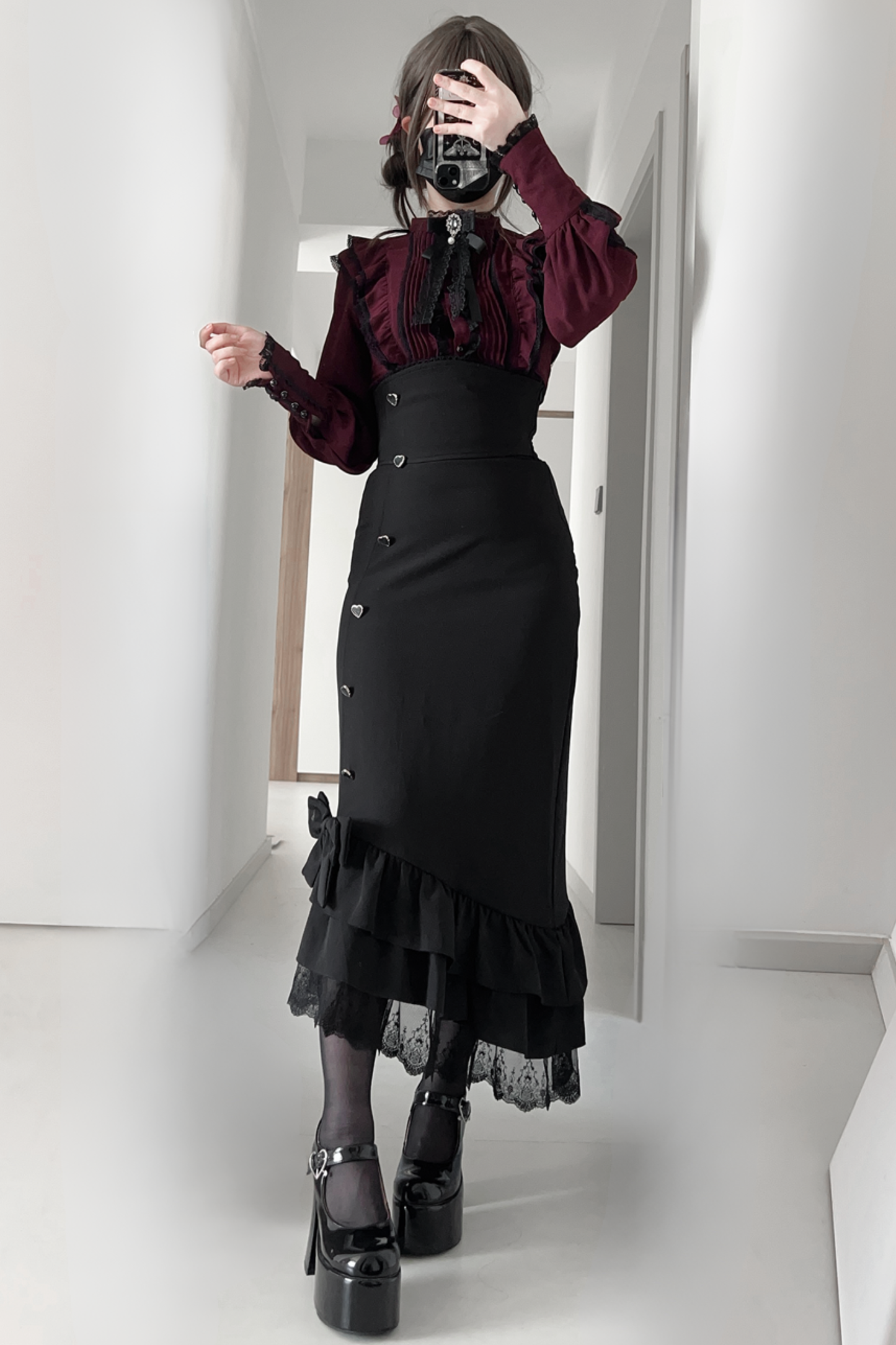 【数量限定】Heartbeat Love Songクリアエレガントリボンシャツ＋フィッシュテールスカートセット