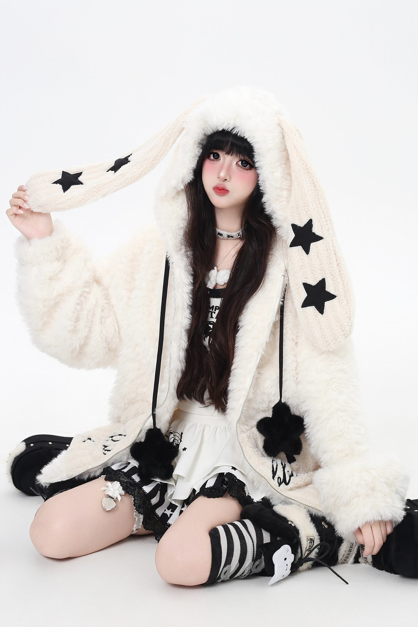 Bunny Ear Fur Hooded Coat