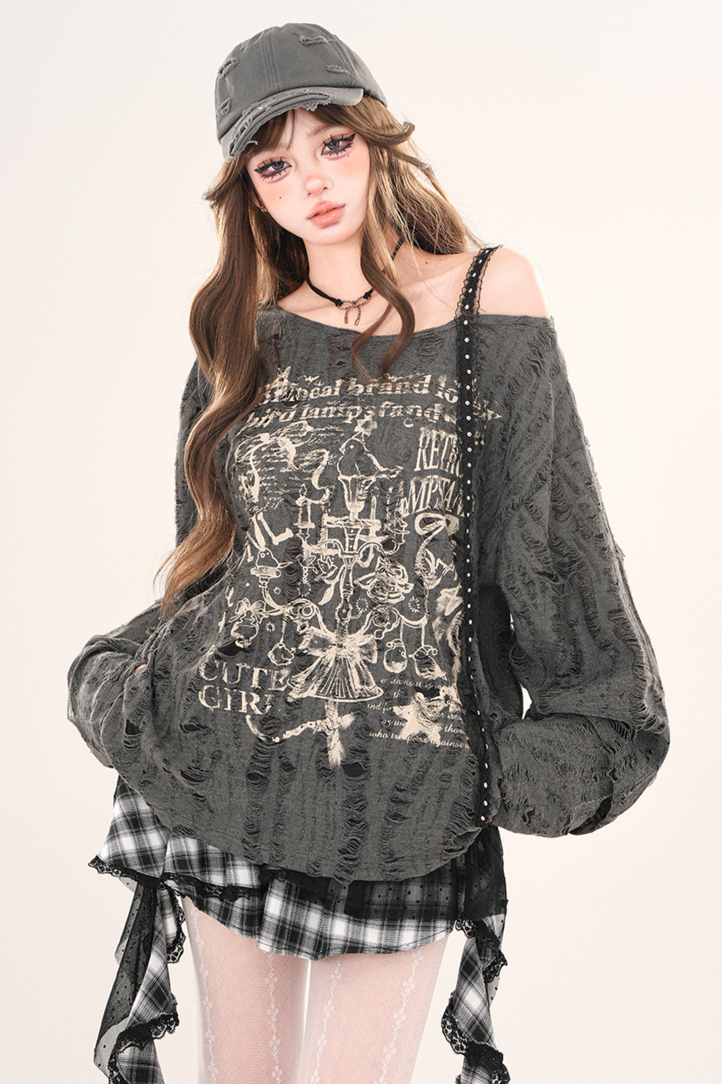 レイジースタイルY2Kオフショルダートップス