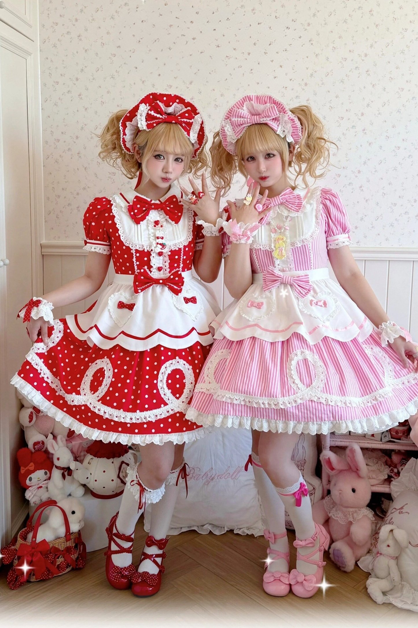 [Vorbestellung] Retro-Puppenartiges Lolita-Kleid + Haarband + Clip + Haube + Hut