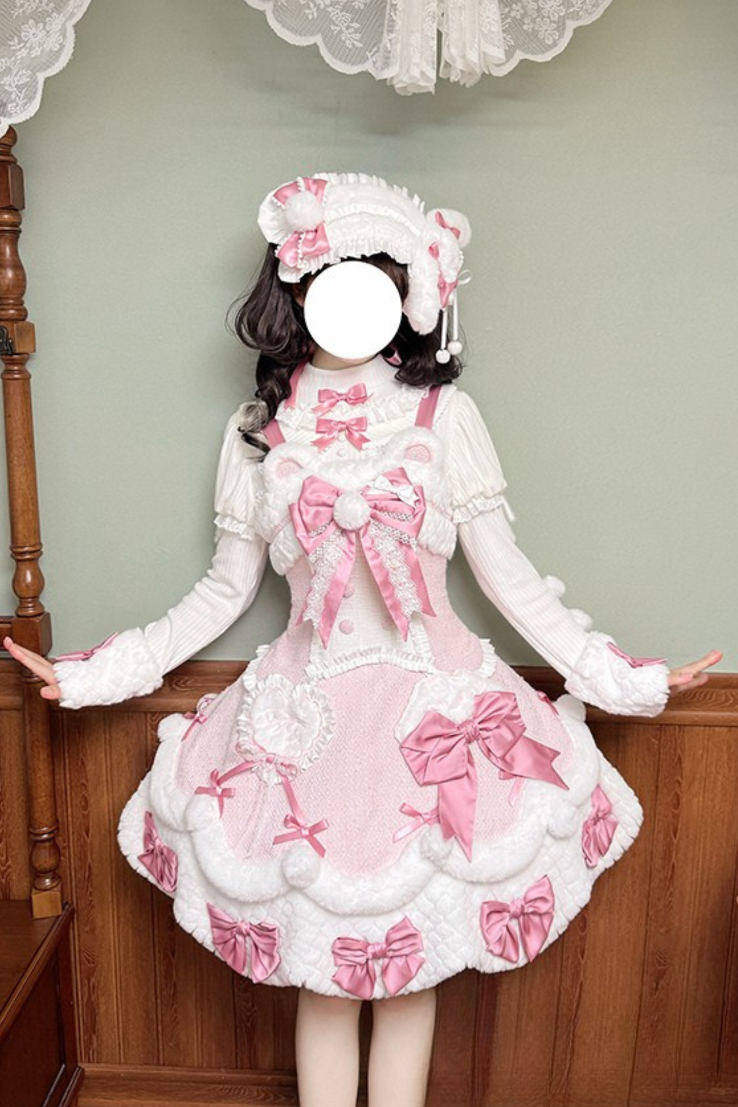 [Deadline for reservations: December 8] Frosted Sugar Rabbit Fur Ribbon Strap Dress