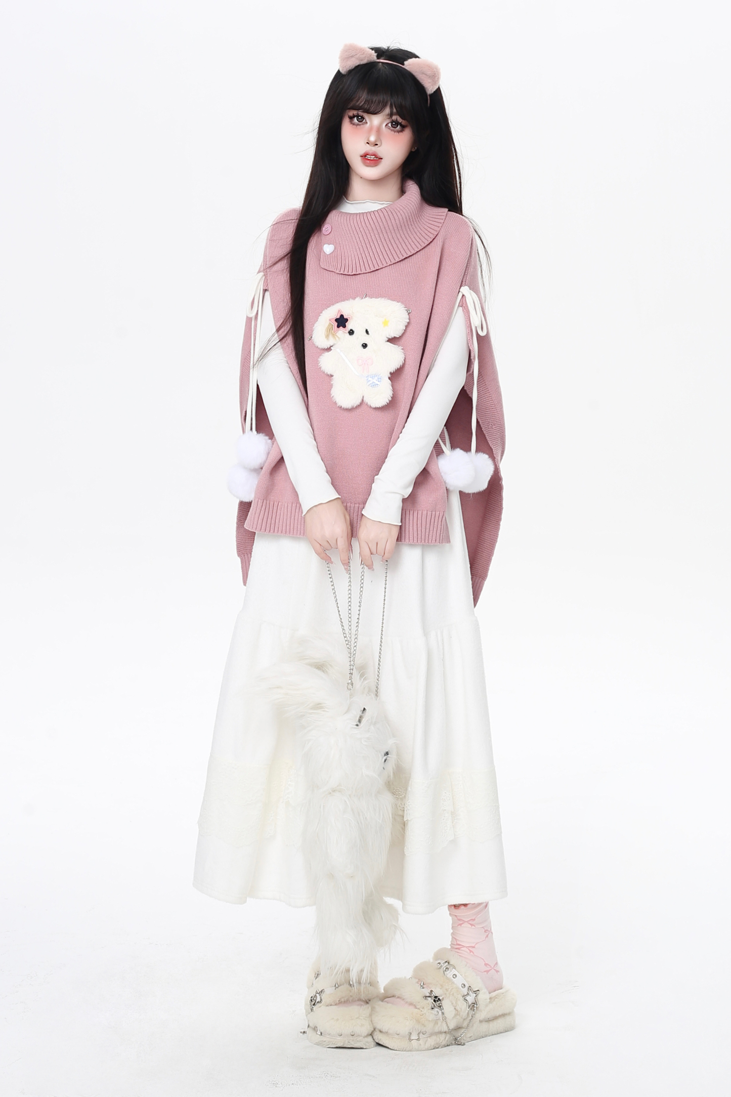 タートルネックショールニットプルオーバーケープ