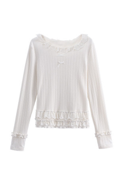 リボンフリルトリムトップス