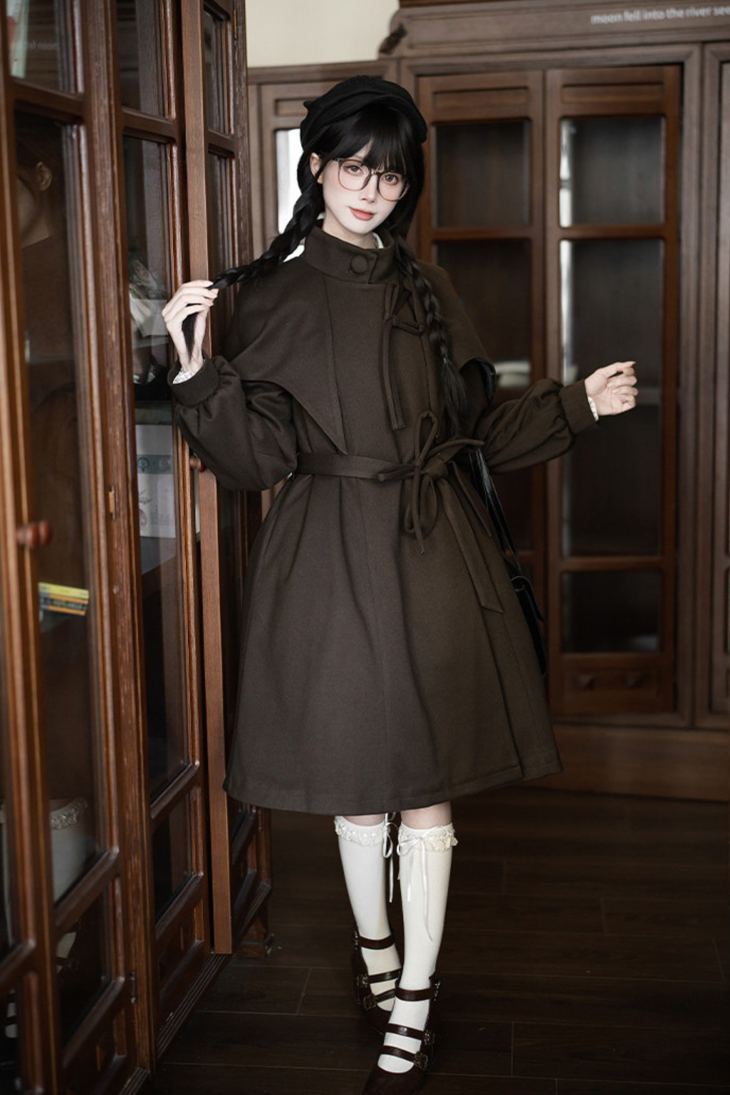 Baker Street Cloak Coat + Striped Dress + Pumpkin Pants + Hat