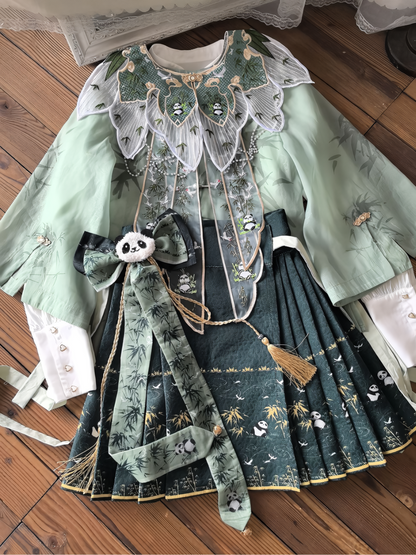 Japanese Pattern Green Panda China Lolita Set