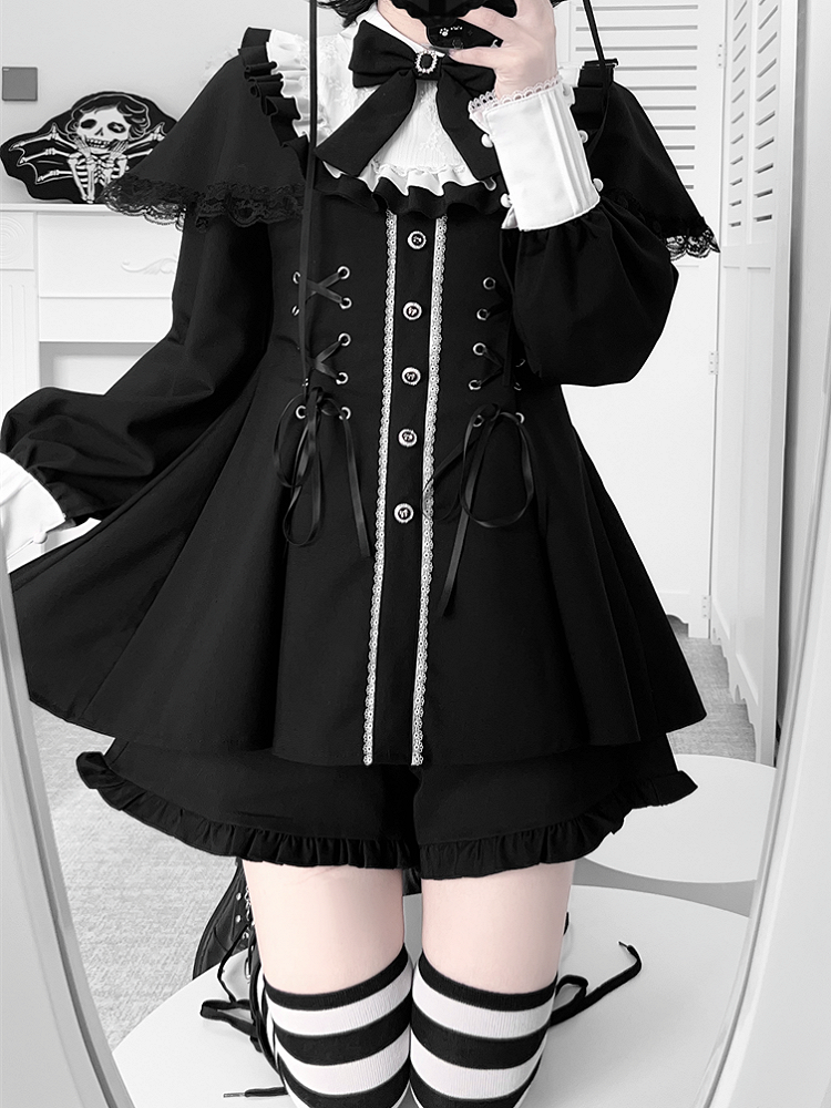 【1月20日予約締切】リボンフリルカラーケープレースアップドレスセットアップ