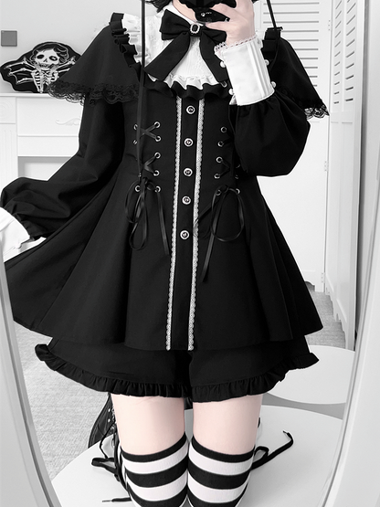 【1月20日予約締切】リボンフリルカラーケープレースアップドレスセットアップ