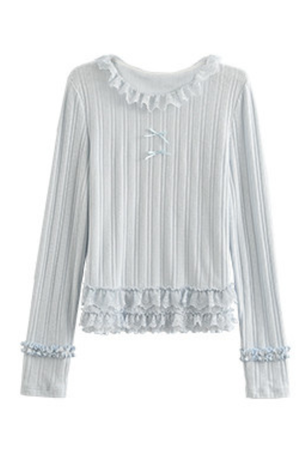 リボンフリルトリムトップス