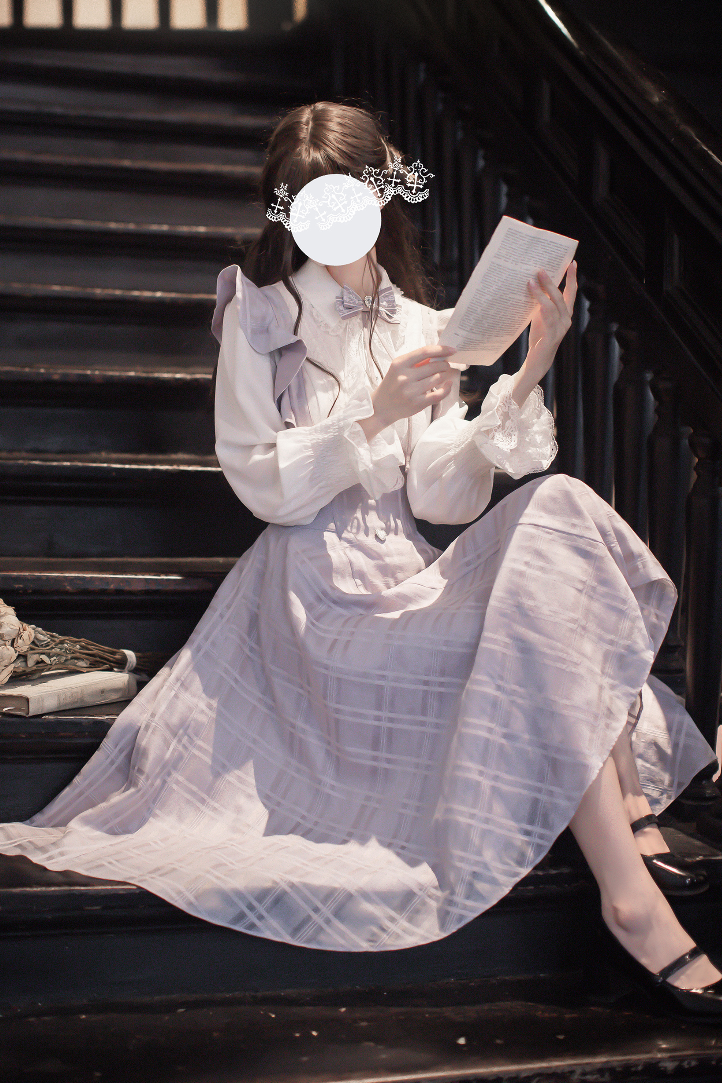 Retro sweet ruffle skirt + shirt + ribbon