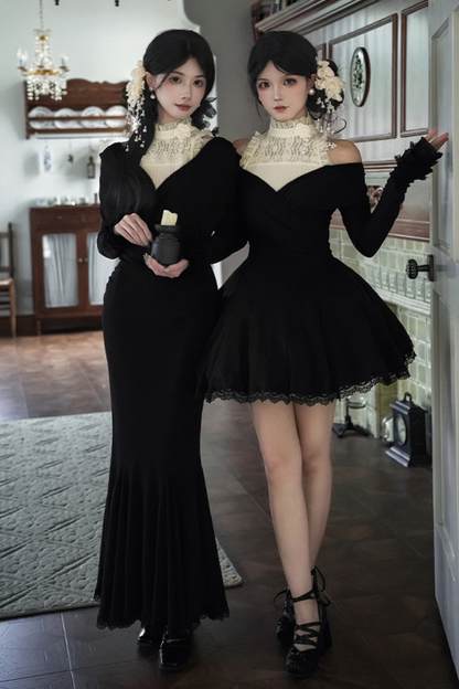 ローVネックニットストレッチスリムワンピース