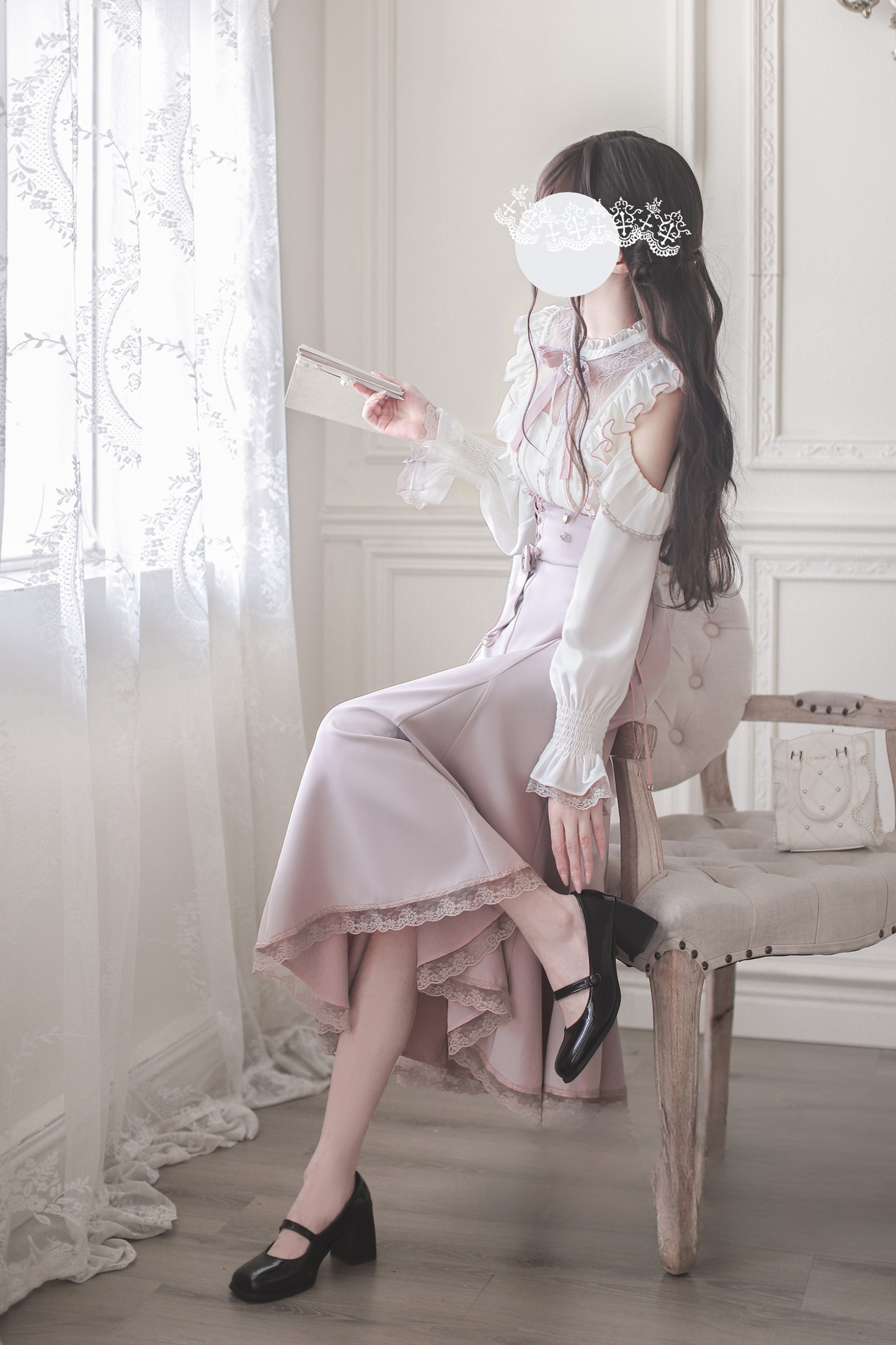 エレガントオフショルダーデザインシャツ+マーメイドスカート