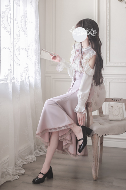 エレガントオフショルダーデザインシャツ+マーメイドスカート