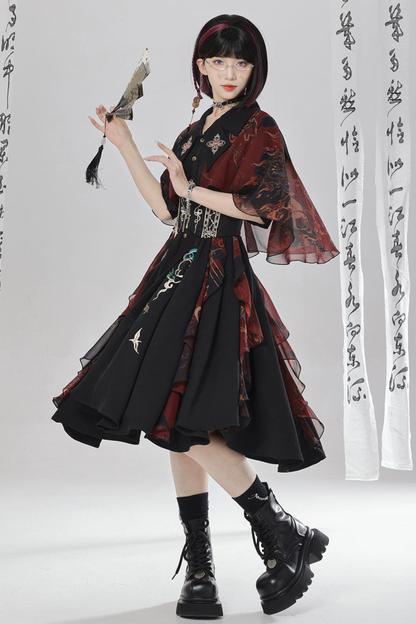 チャイナエンブロイダリードレス+ベルト+ガードル