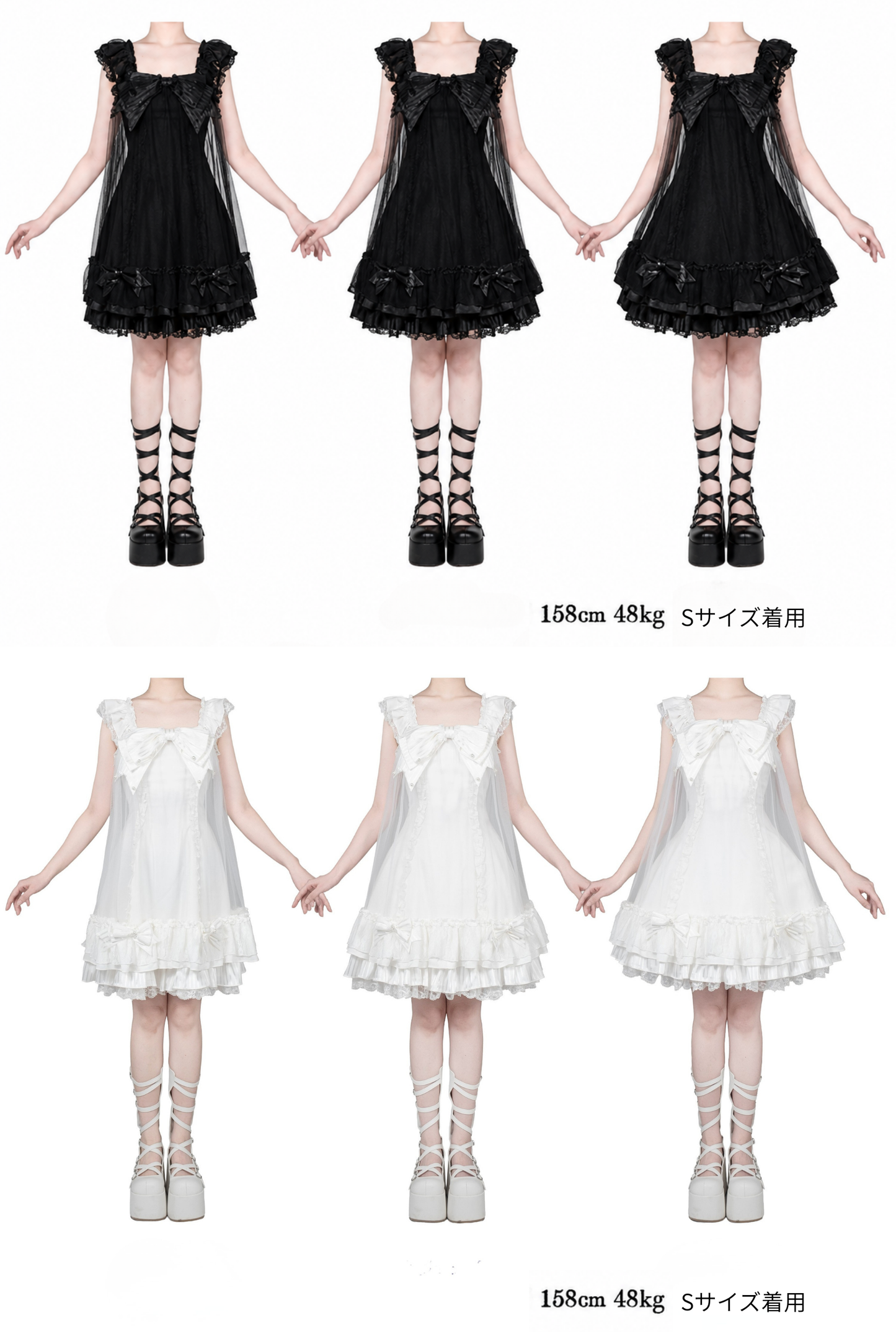 【6月4日予約締切】ホワイト/ブラックスウィートゴシックボウチュールティアードJKSドレス（レースバージョン・ファートリムバージョン）