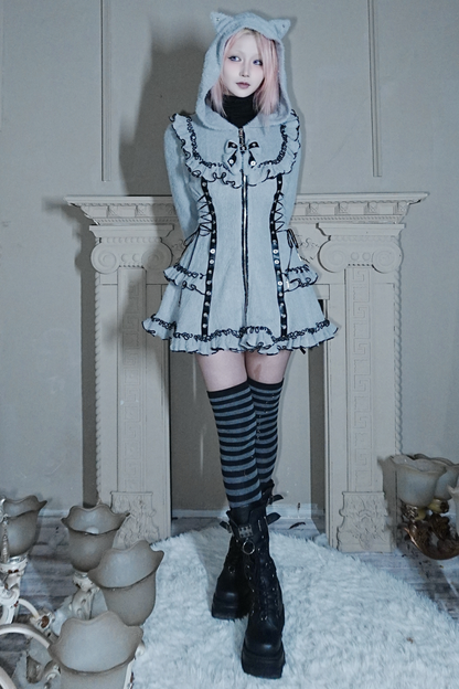 Cat Ear Hood Zipper Dress