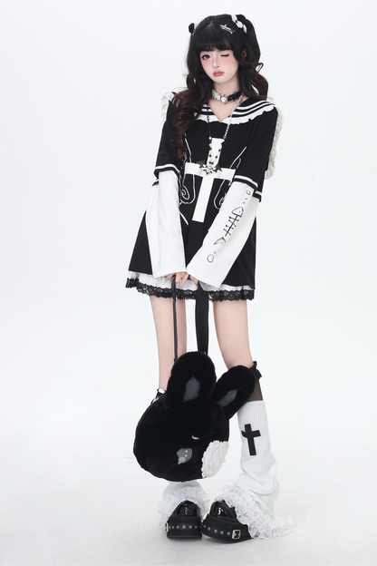 Cross Design Ruffled Sailor Top