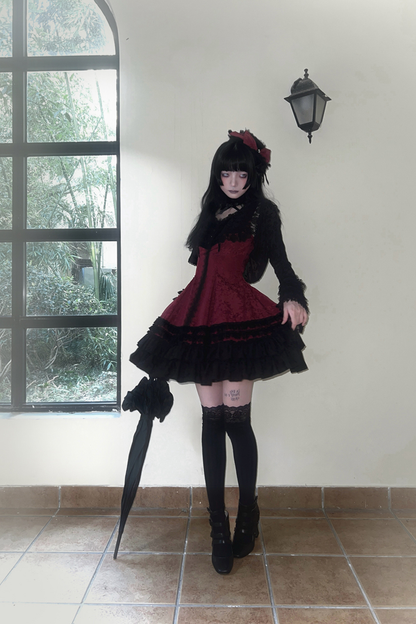 ダークテーラースリムゴシックロリータドレス+アウター