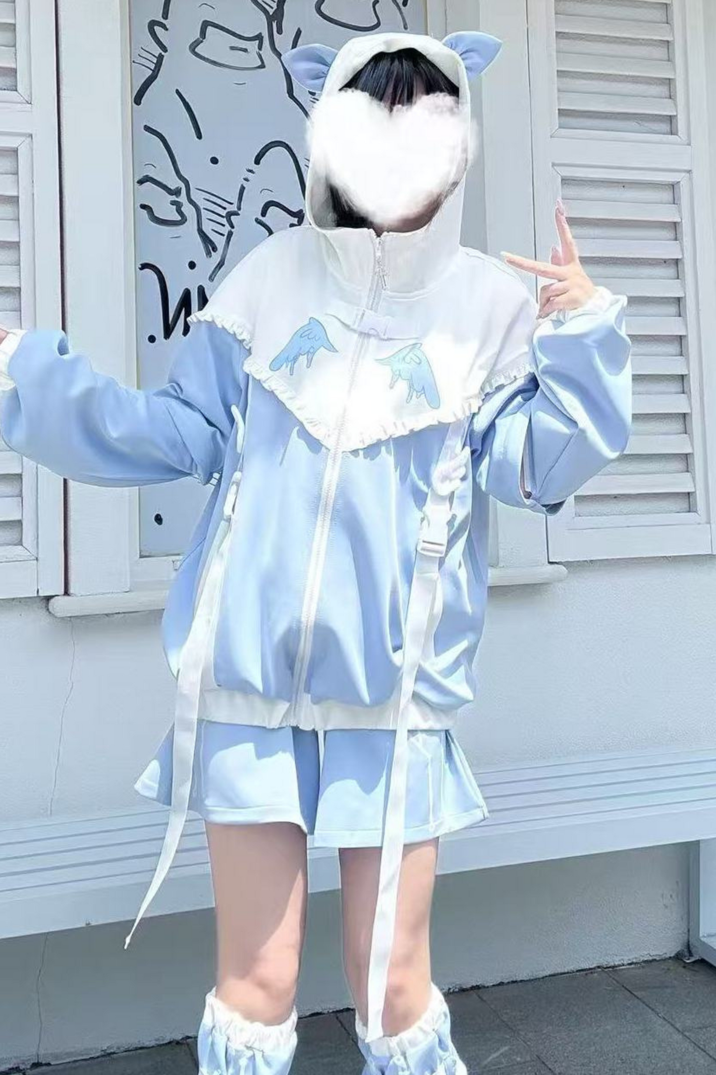 アクア天使サブカルチャーフードジャケット+パンツ+レッグカバー