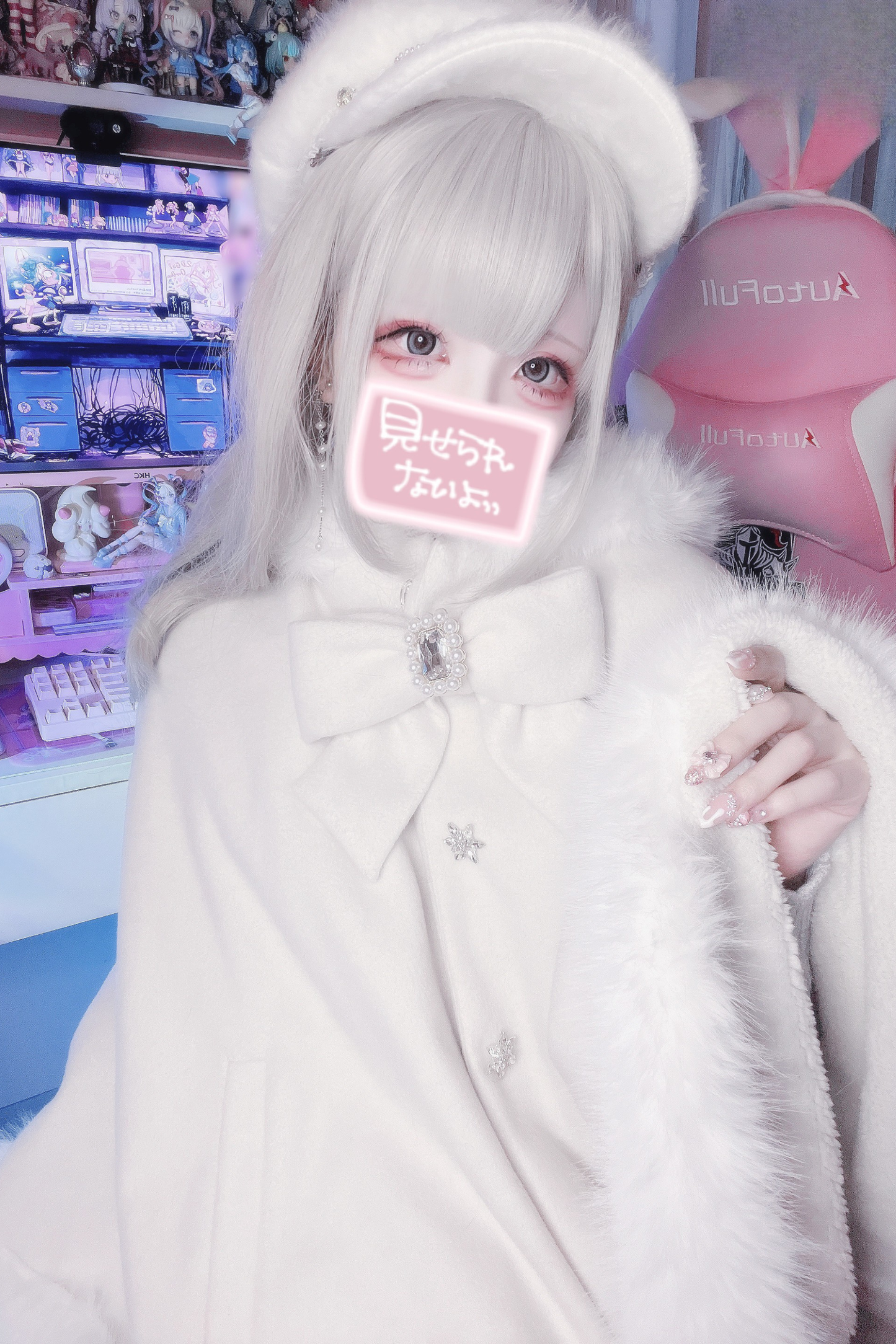 猫耳ドリルバックルウールマント