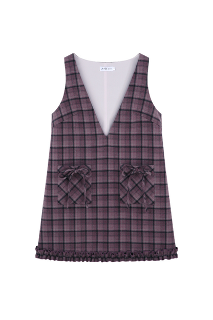 パープルプレイドラッフルドレス+トップス