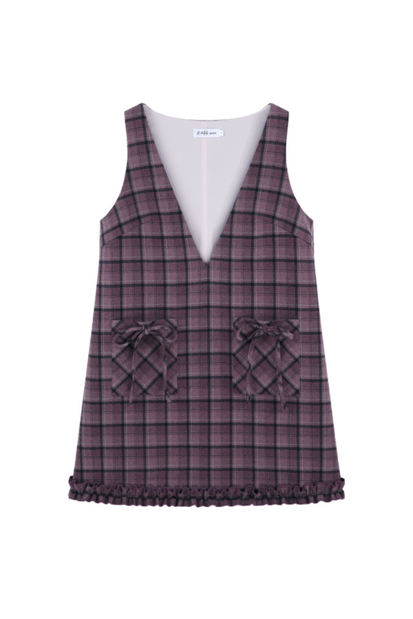 パープルプレイドラッフルドレス+トップス