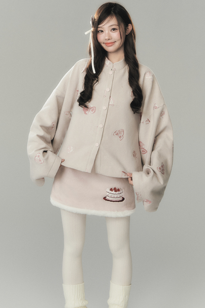 ストロベリーケーキプレッピースタイルベスト+トップス+スカート