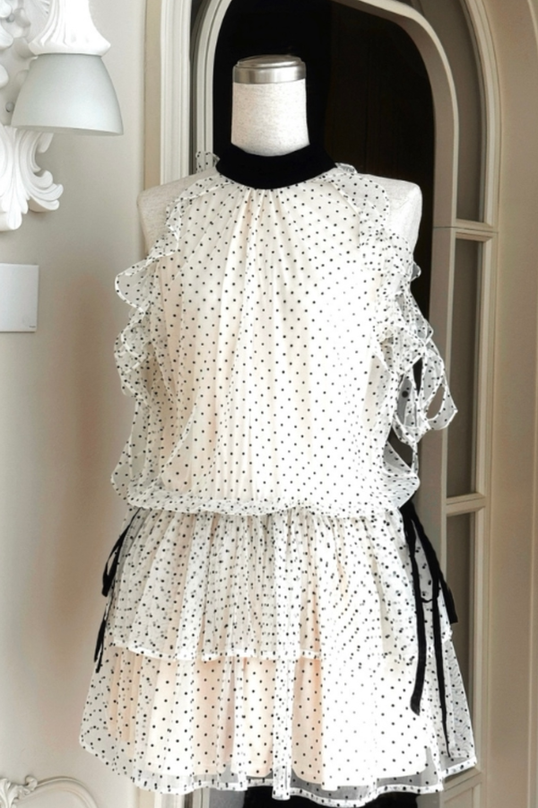 Off Shoulder Polka Dot Ribbon Dress