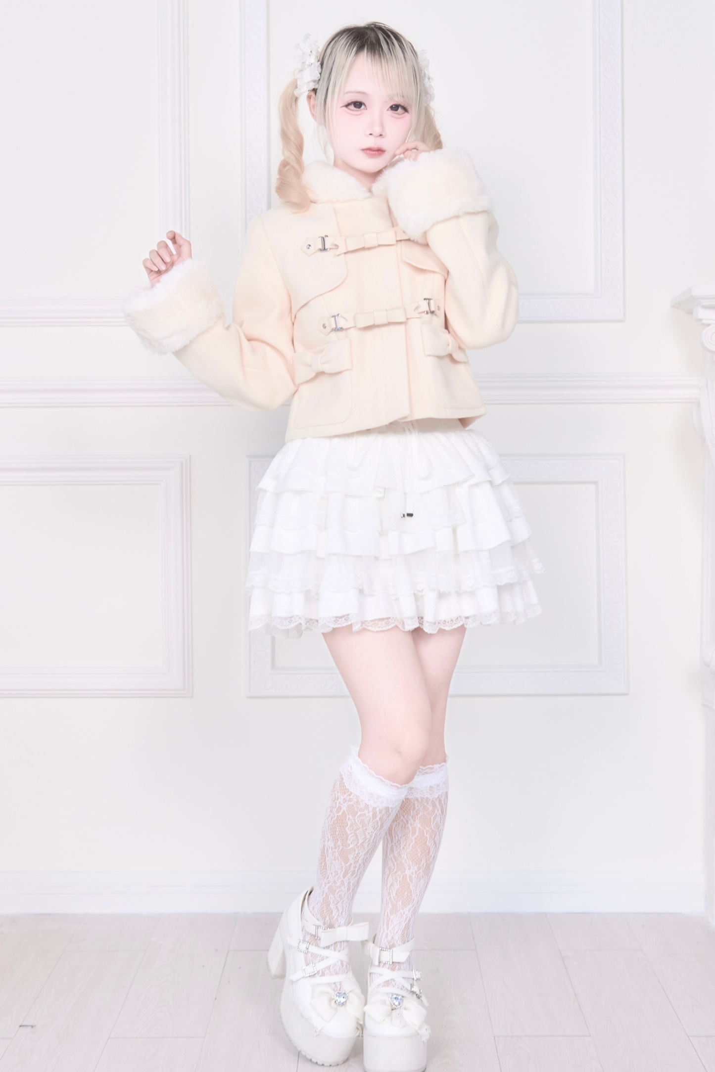 Ribbon Buckle Fur Short Coat