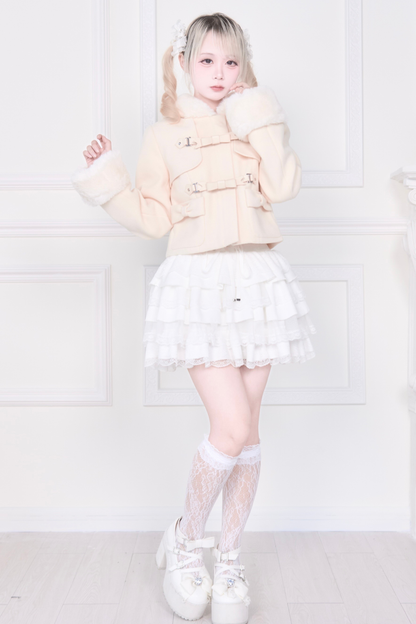 Ribbon Buckle Fur Short Coat