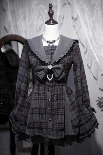 【12月24日予約締切】ゴシックセーラーカラーレースリボンチェックドレスセットアップ