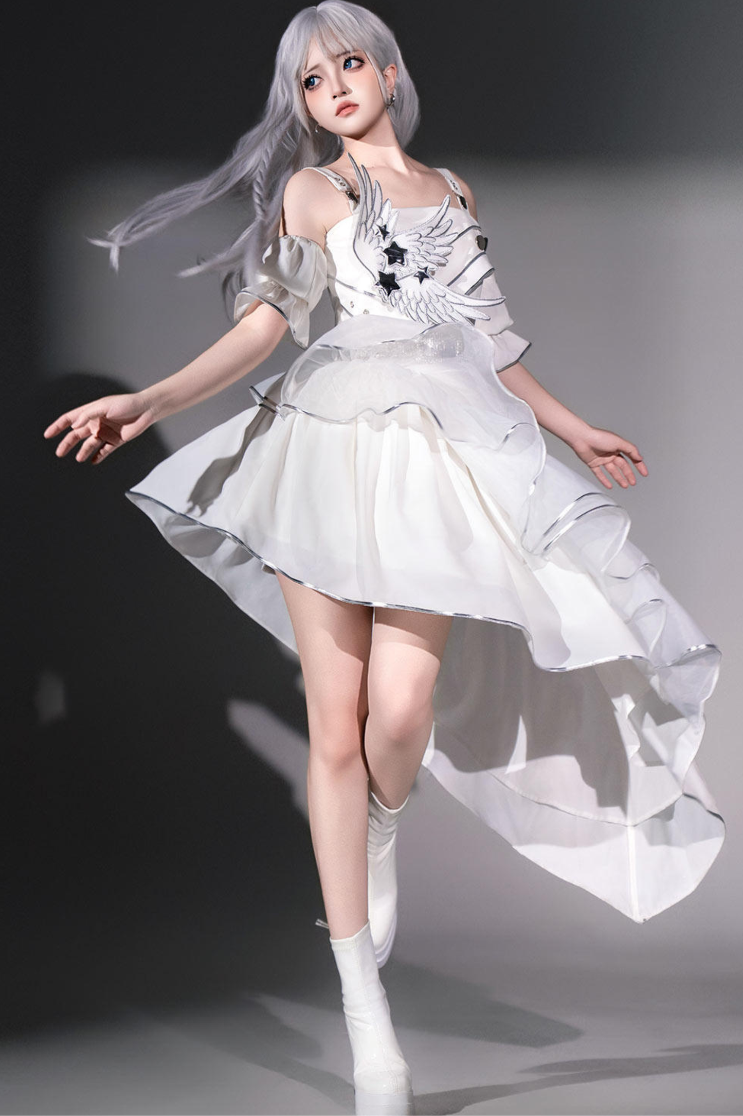 银色赛博朋克洛丽塔连衣裙+袖子+腰带