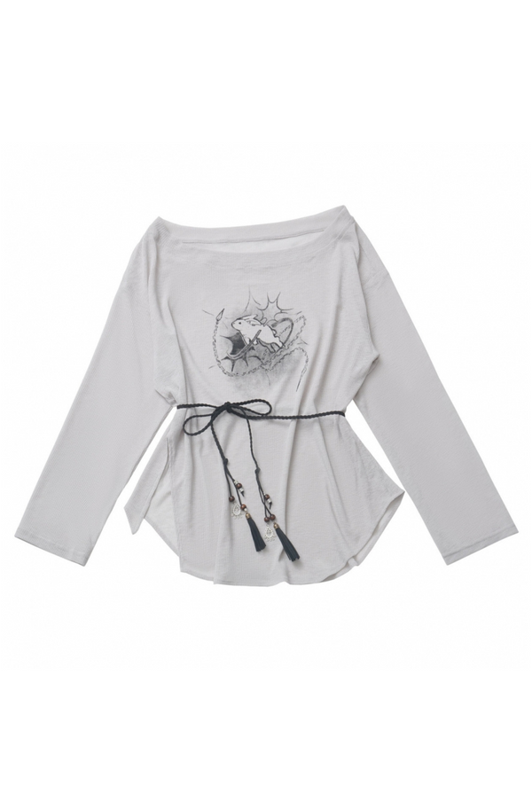 Mode lace-up T-shirt + waist design top + wide pants