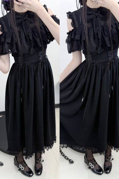 Dark Kawaii Schulterfreies Spitzenkleid