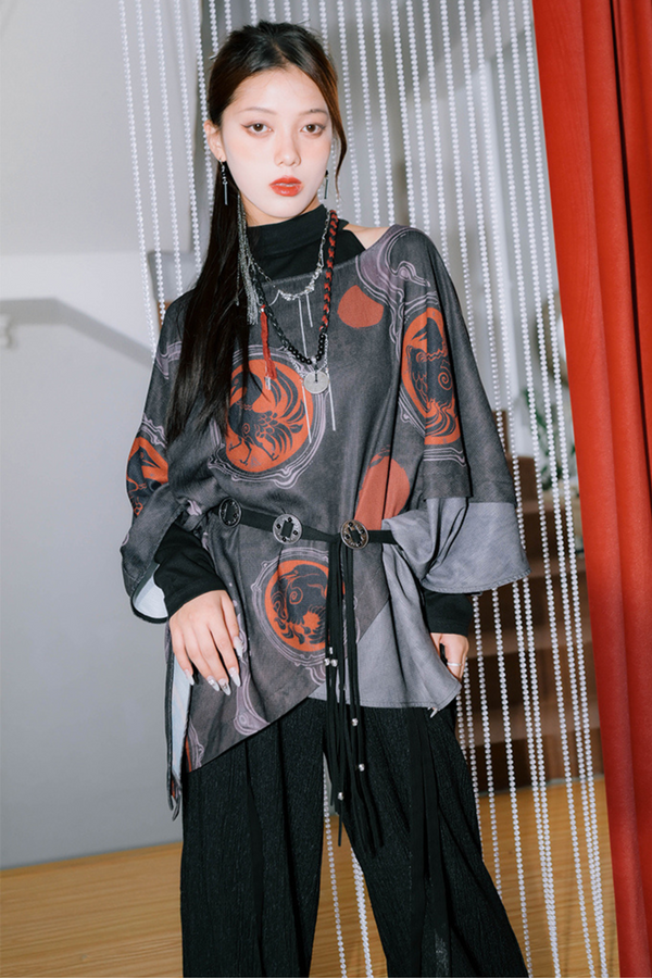 モードケープスタイルルーズスモックトップス