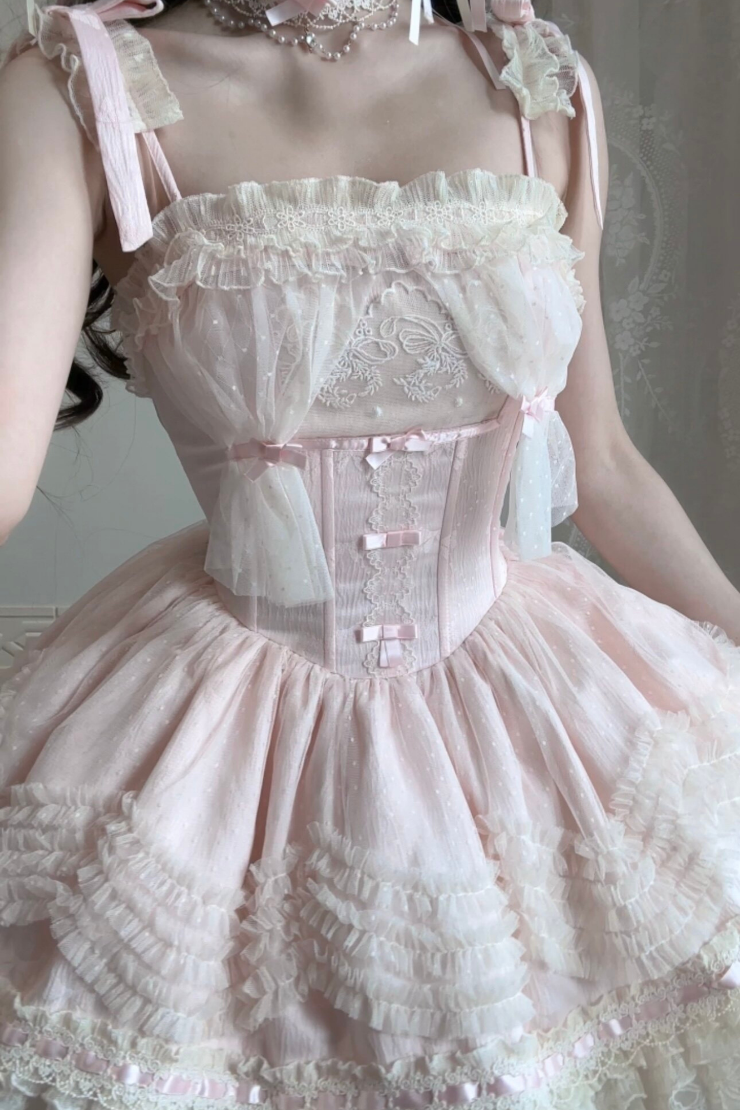 甜美珍妮蘿莉塔吊帶裙+項鍊+帽子+髮帶