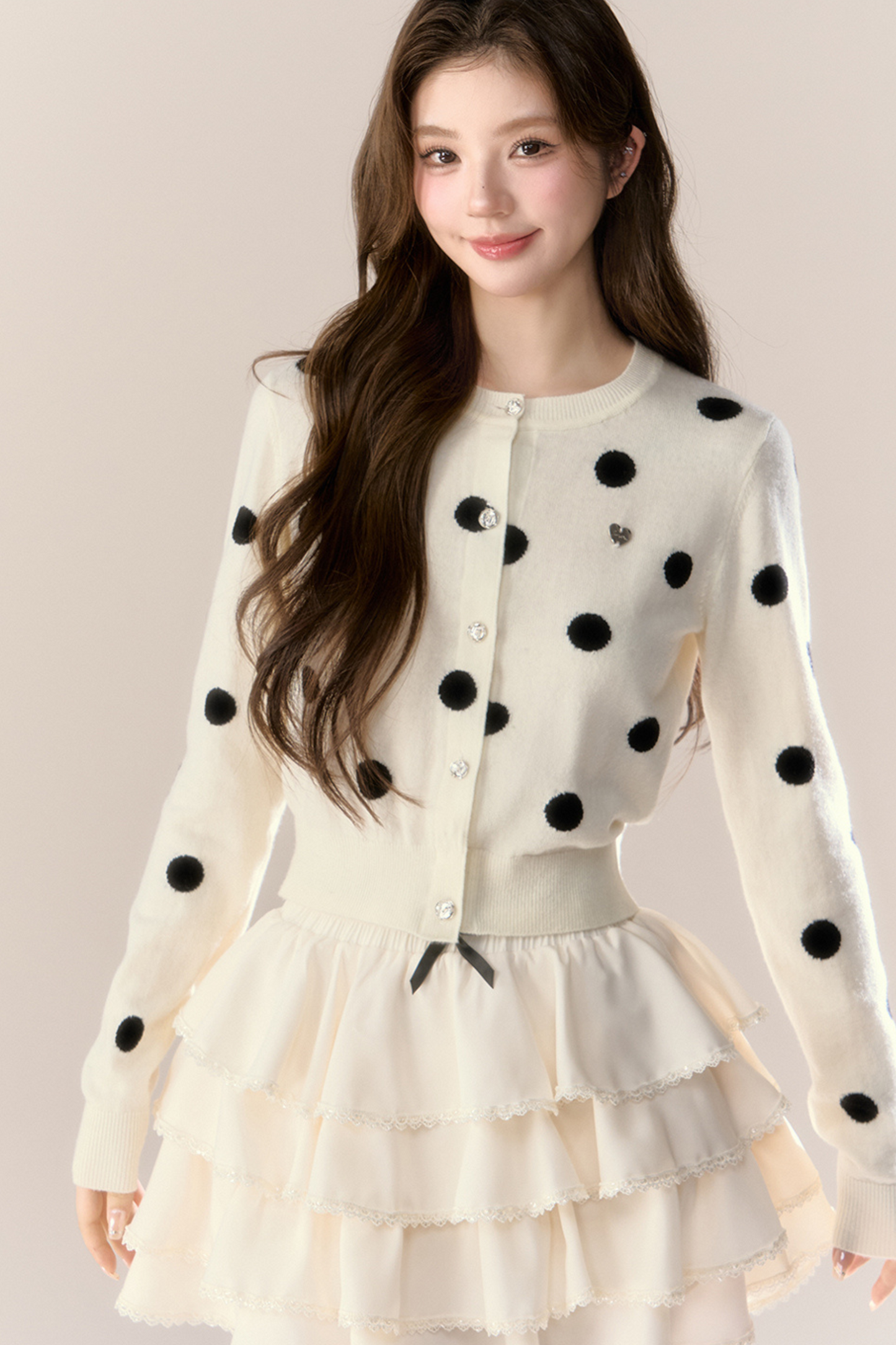 ベルベットドットデザインニットカーディガン