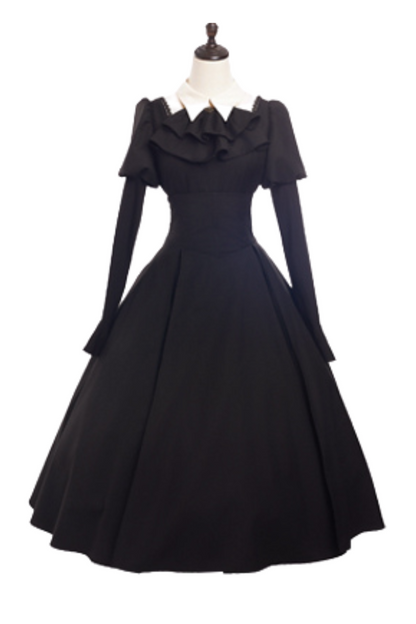 Gothic Lolita Fishbone Waist Slimming Dress + Shirt + Long Skirt