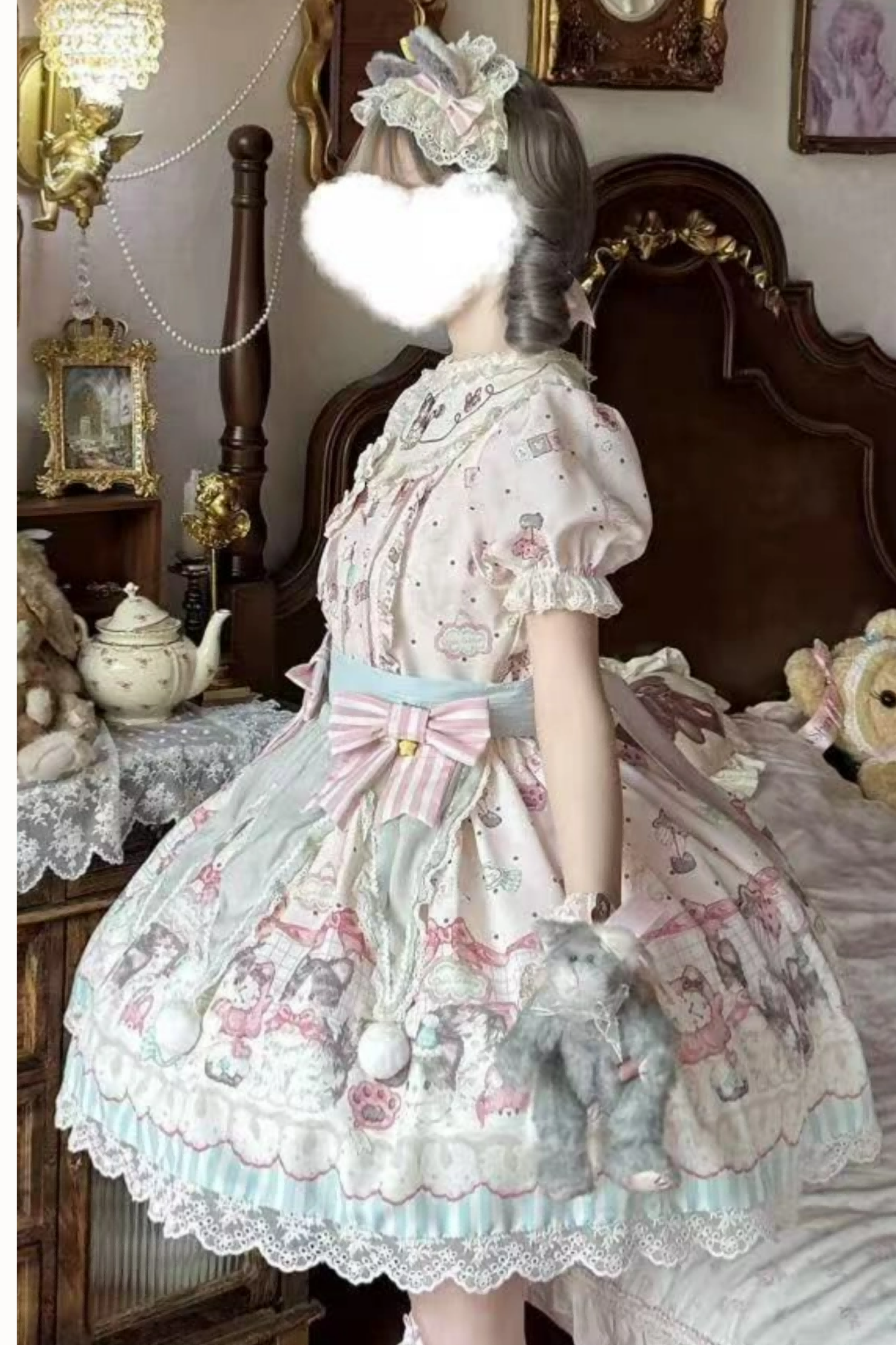 キャビネットロリータジャンパースカート+ドレス+ブローチ+ヘアバンド+ボンネット+エプロン+ハンドスリーブ