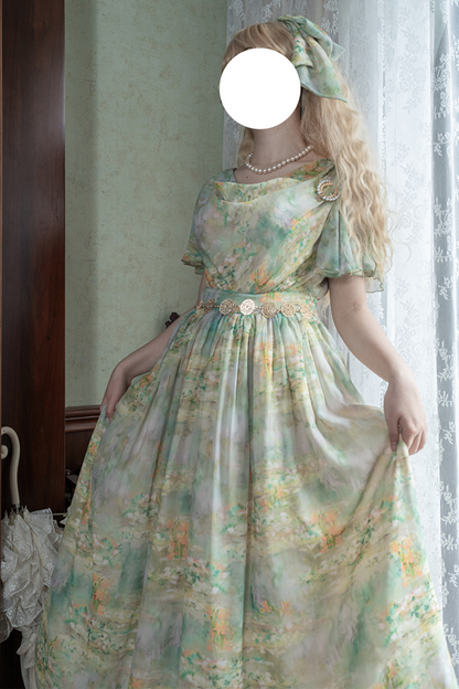 マーブルリゾートシフォンプリントドレス