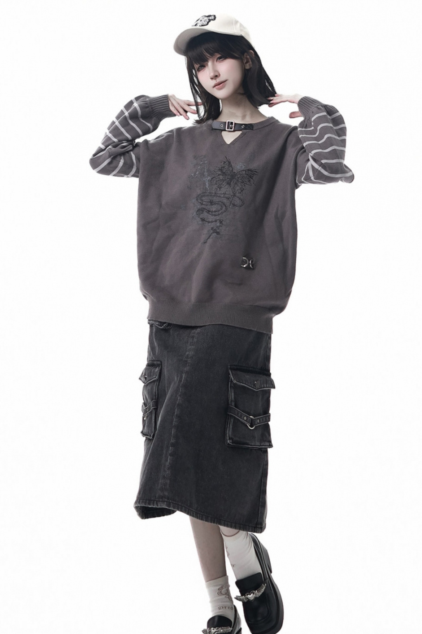 ストライプパッチワークデザインセーター