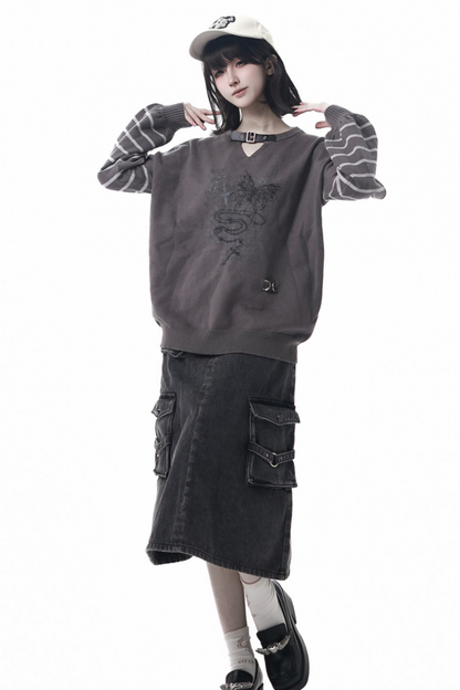 ストライプパッチワークデザインセーター