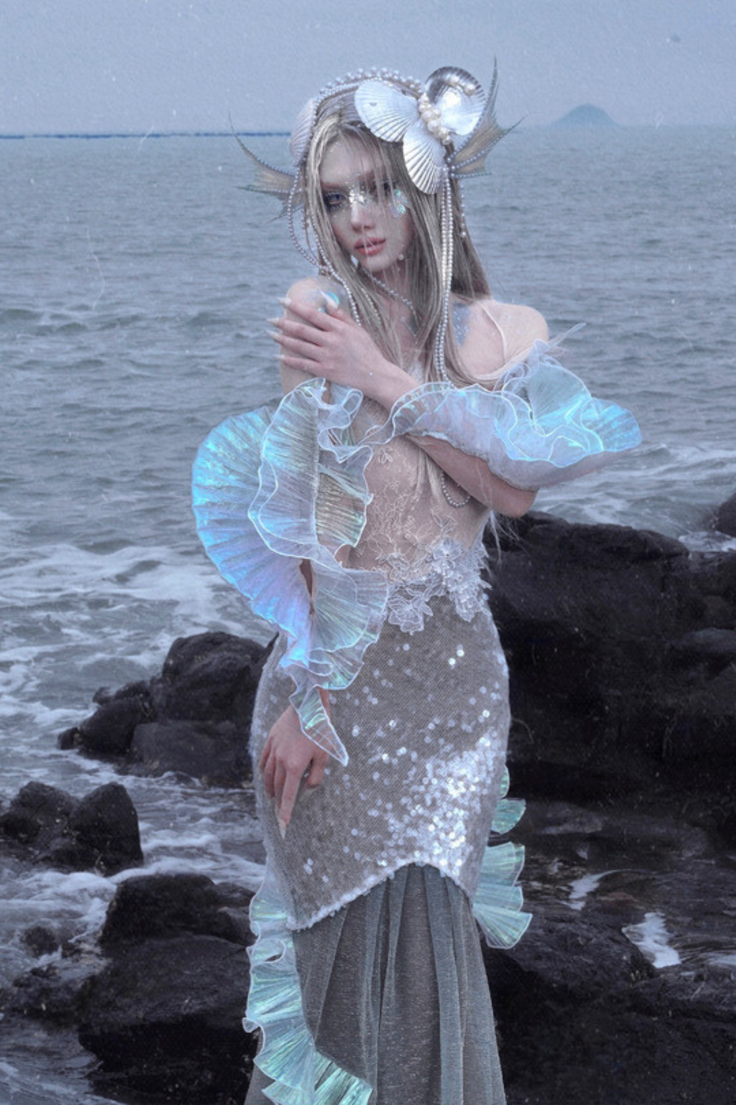 [Pre-order] Mermaid Seaside Dress + Sequined Shawl