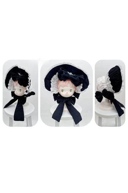 モノクロドールロリータドレス+カチューシャ+ボンネット+クリップ