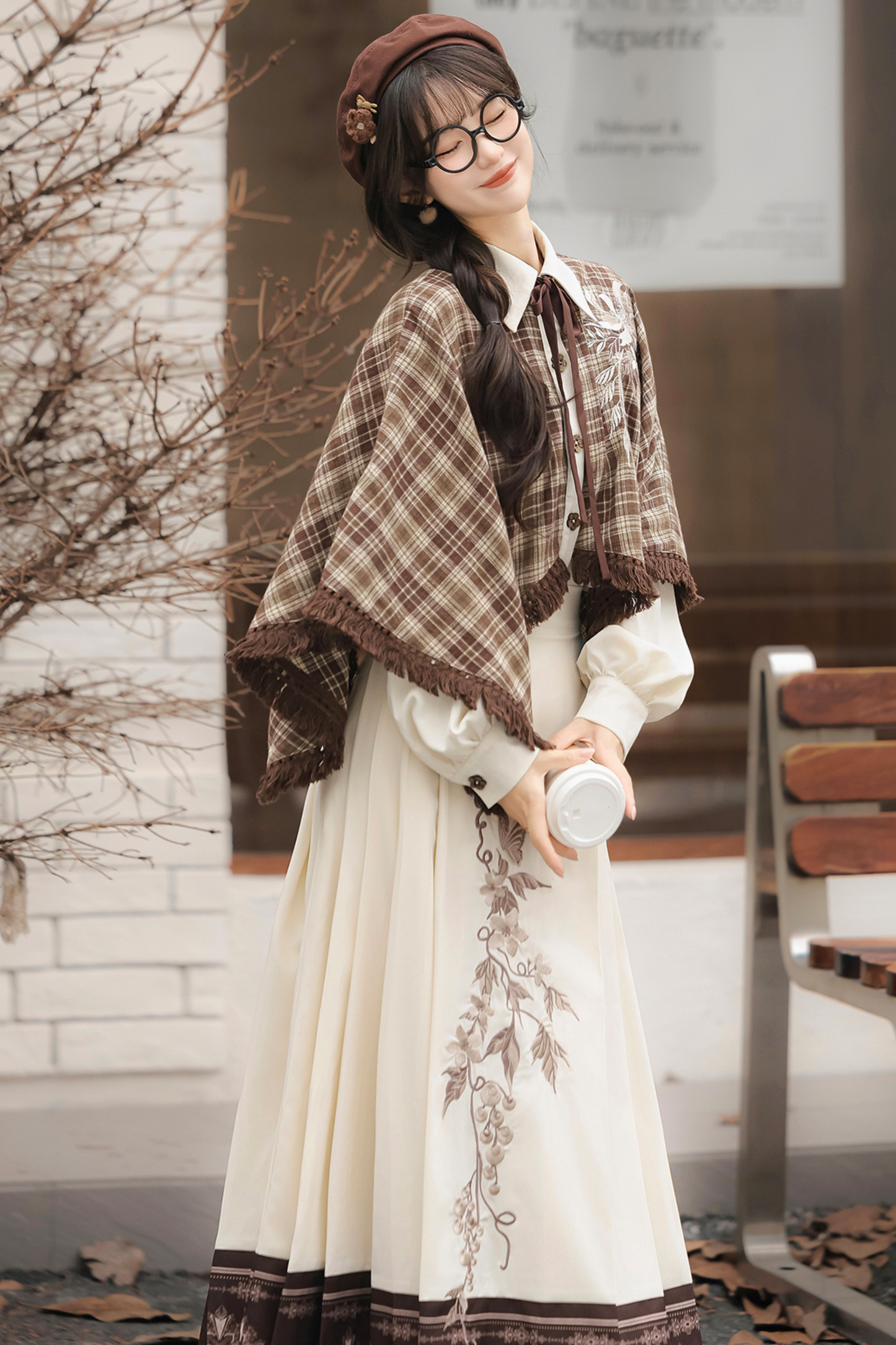 レトロチェックトップス＋スカート